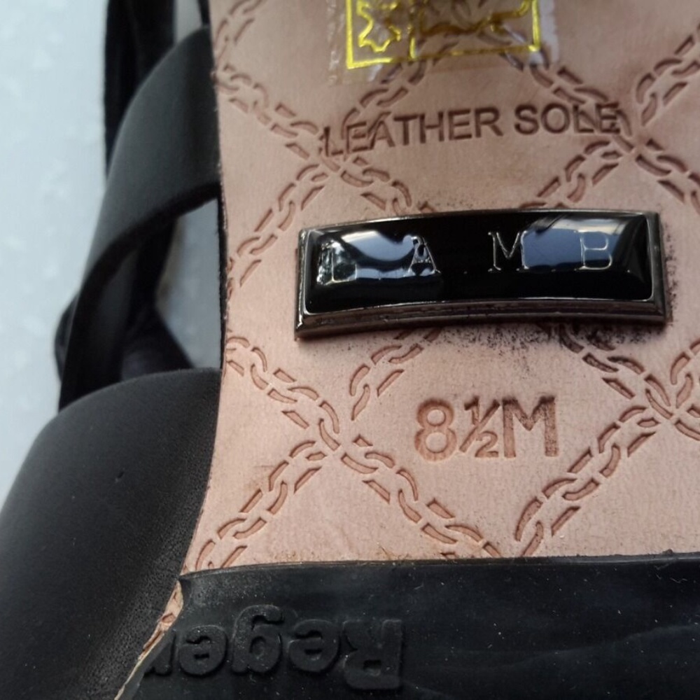 Black Leather Open Toe L.A.M.B. Shoes Size 8.5 - Picture 8 of 12